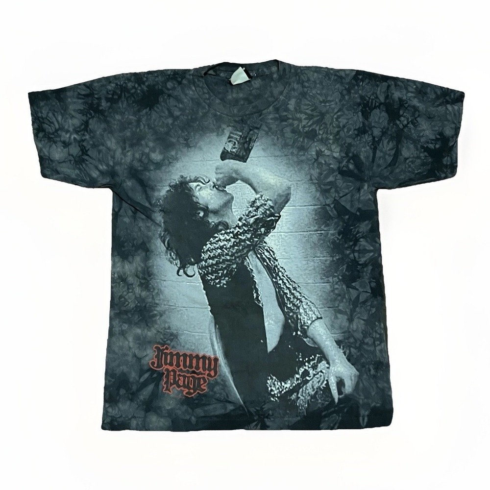 Vintage Jimmy Page Shirt Men's Medium Liquid Blue Led Zeppelin Rock Band Tee Y2K